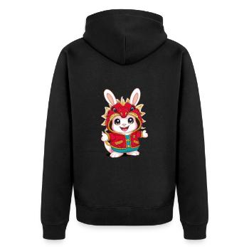 Lapin Kawaii de dessin animé avec tenue de dragon cool - Veste à capuche bio Premium Unisexe - noir - Dos - Nico (187cm)