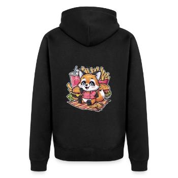 Kawaii Fuchs liebt Fast Food - Unisex Premium Bio Zip Hoodie - Schwarz - Hinten - Nico (187cm)