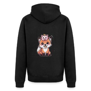 Kawaii Fuchs im Cartoon Stil mit Sparschwein - Unisex Premium Bio Zip Hoodie - Schwarz - Hinten - Nico (187cm)