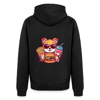 Kawaii Fuchs liebt Fast Food - Unisex Premium Bio Zip Hoodie - Schwarz - Hinten - Nico (187cm)