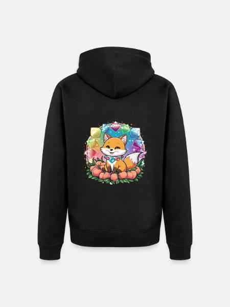 Cartoon Kawaii Fox with Peaches - Unisex Premium Organic Zip Hoodie - black