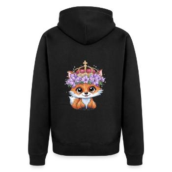 Kawaii Fuchs mit Krone und violetten Blumen - Unisex Premium Bio Zip Hoodie - Schwarz - Hinten - Nico (187cm)