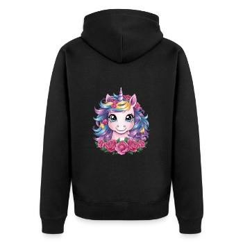 Licorne Kawaii avec des roses - Veste à capuche bio Premium Unisexe - noir - Dos - Nico (187cm)