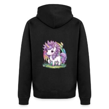 Unicorn with lilac in her hair loves flowers - Unisex Premium Organic Zip Hoodie - black - Back - Nico (187cm)
