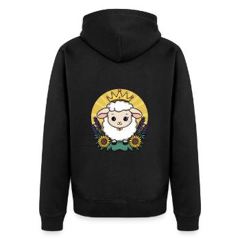 Kawaii Schaf mit Krone, Sonnenblumen & Lavendel - Unisex Premium Bio Zip Hoodie - Schwarz - Hinten - Nico (187cm)