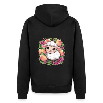 Mouton kawaii aux pêches et aux roses - Veste à capuche bio Premium Unisexe - noir - Dos - Nico (187cm)