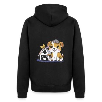 Kawaii Cartoon Hund mit Onigiri Reisbällchen - Unisex Premium Bio Zip Hoodie - Schwarz - Hinten - Nico (187cm)