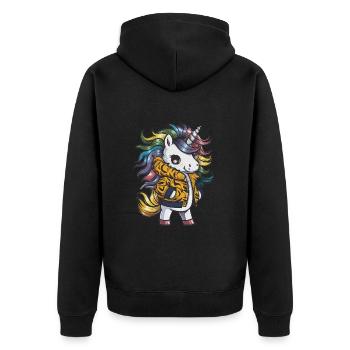 Licorne Kawaii de dessin animé avec tenue de tigre - Veste à capuche bio Premium Unisexe - noir - Dos - Nico (187cm)