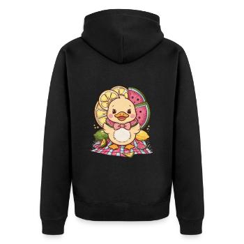 Kawaii duckling with lemon and watermelon - Unisex Premium Organic Zip Hoodie - black - Back - Nico (187cm)