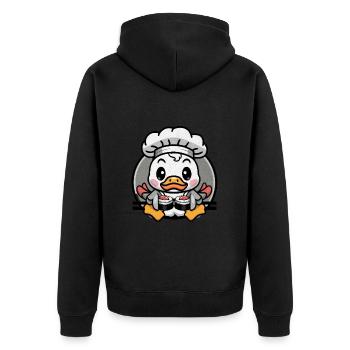 Entchen im Cartoon Stil mit Kochmütze und Sushi - Unisex Premium Bio Zip Hoodie - Schwarz - Hinten - Nico (187cm)