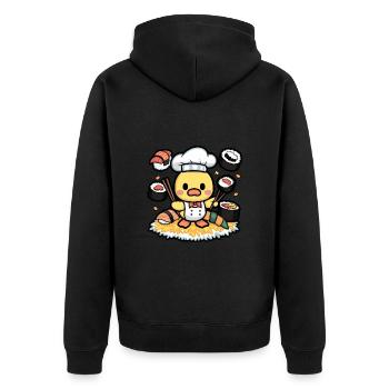 Entchen im Cartoon Stil mit Kochmütze und Sushi - Unisex Premium Bio Zip Hoodie - Schwarz - Hinten - Nico (187cm)