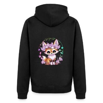 Renard du désert Fennec avec couronne et orchidées - Veste à capuche bio Premium Unisexe - noir - Dos - Nico (187cm)