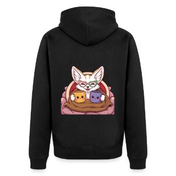 Kawaii Fennec Desert Fox with Cups and Blanket - Unisex Premium Organic Zip Hoodie - black - Back - Nico (187cm)