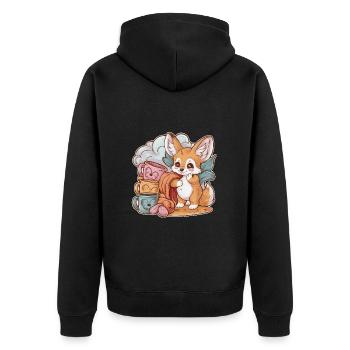 Kawaii Fennec Desert Fox with Cups and Blanket - Unisex Premium Organic Zip Hoodie - black - Back - Nico (187cm)