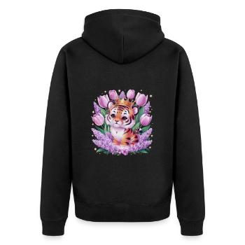 Dessin animé Kawaii Tiger avec couronne de tulipes et lilas - Veste à capuche bio Premium Unisexe - noir - Dos - Nico (187cm)