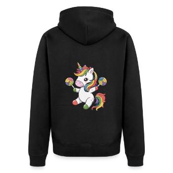 Licorne Kawaii avec des bonbons - Veste à capuche bio Premium Unisexe - noir - Dos - Nico (187cm)