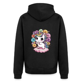 Licorne Kawaii avec des bonbons - Veste à capuche bio Premium Unisexe - noir - Dos - Nico (187cm)