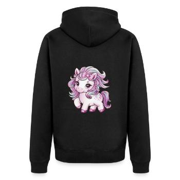 Kawaii Einhorn mit Schleife im Haar - Unisex Premium Bio Zip Hoodie - Schwarz - Hinten - Nico (187cm)