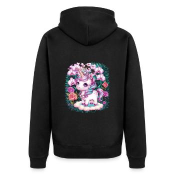 Licorne kawaii avec des roses et des orchidées - Veste à capuche bio Premium Unisexe - noir - Dos - Nico (187cm)