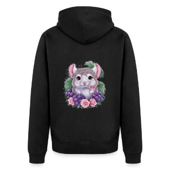 Kawaii chinchilla with red grapes and roses - Unisex Premium Organic Zip Hoodie - black - Back - Nico (187cm)