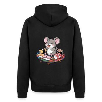 Kawaii Mouse Loves Japanese Sushi - Unisex Premium Organic Zip Hoodie - black - Back - Nico (187cm)