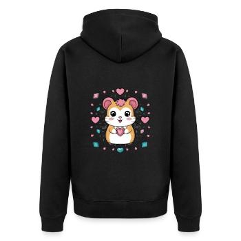 Kawaii Hamster im Cartoon Stil mit Herzen - Unisex Premium Bio Zip Hoodie - Schwarz - Hinten - Nico (187cm)