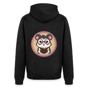 Schnuffiger Kawaii Hamster mit Buch & Lesebrille - Unisex Premium Bio Zip Hoodie - Schwarz - Hinten - Nico (187cm)
