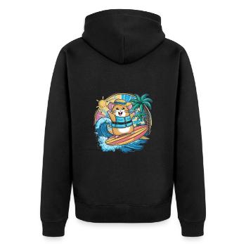 Hamster in cartoon style with surfboard and beach - Unisex Premium Organic Zip Hoodie - black - Back - Nico (187cm)