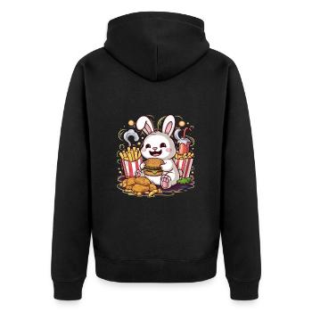 Kawaii Hase mit Fast Food - Unisex Premium Bio Zip Hoodie - Schwarz - Hinten - Nico (187cm)