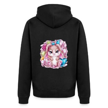 Cartoon Kawaii Hase mit Orchideen - Unisex Premium Bio Zip Hoodie - Schwarz - Hinten - Nico (187cm)