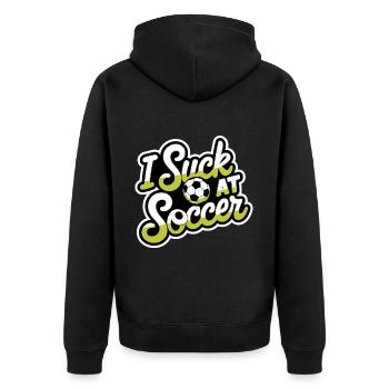 I Suck At Soccer 15 - Unisex Premium Bio Zip Hoodie - Schwarz - Hinten - Nico (187cm)