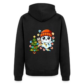 Weihnachtsgeist Lichterkette Weihnachtsbaum - Unisex Premium Bio Zip Hoodie - Schwarz - Hinten - Nico (187cm)