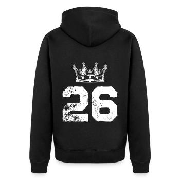 26 Zahl Krone - Unisex Premium Bio Zip Hoodie - Schwarz - Hinten - Nico (187cm)