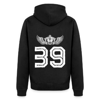 39 Number crown - Unisex Premium Organic Zip Hoodie - black - Back - Nico (187cm)