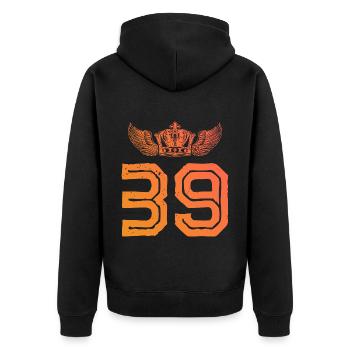 39 Number crown - Unisex Premium Organic Zip Hoodie - black - Back - Nico (187cm)