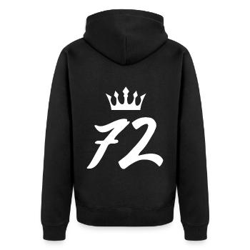 72 Zahl Krone - Unisex Premium Bio Zip Hoodie - Schwarz - Hinten - Nico (187cm)