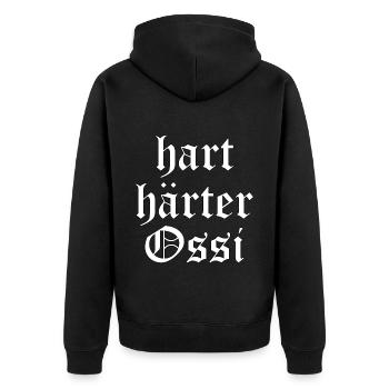 Ossi Spruch Ostdeutschland Ossis Geschenk - Unisex Premium Bio Zip Hoodie - Schwarz - Hinten - Nico (187cm)