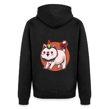 Weihnachten Ugly Christmas Cat Mieze Xmas Katze - Unisex Premium Bio Zip Hoodie - Schwarz - Hinten - Nico (187cm)