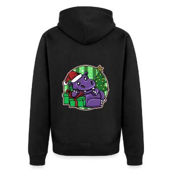 Weihnachten Ugly Christmas Xmas Hippopotamus - Unisex Premium Bio Zip Hoodie - Schwarz - Hinten - Nico (187cm)