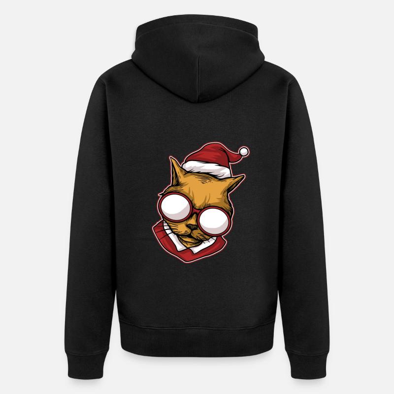 Pull de Noël moche Chat - Veste à capuche bio Premium Unisexe - noir