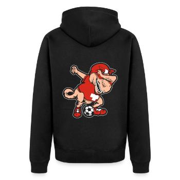 Fußballfan Tyrannosaurus T Rex Fußball Schweiz - Unisex Premium Bio Zip Hoodie - Schwarz - Hinten - Nico (187cm)