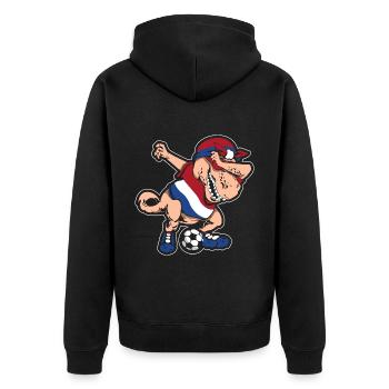 Fußballfan Tyrannosaurus T Rex Fußball Niederlande - Unisex Premium Bio Zip Hoodie - Schwarz - Hinten - Nico (187cm)