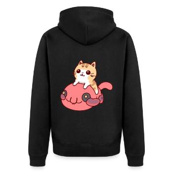 Katze reitet einen Blobfisch - Unisex Premium Bio Zip Hoodie - Schwarz - Hinten - Nico (187cm)
