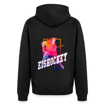 Eishockey Eishockeyspieler Spieler Vintage Retro - Unisex Premium Bio Zip Hoodie - Schwarz - Hinten - Nico (187cm)