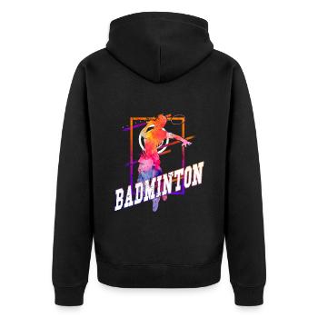 Badminton Federball Sport Spieler Vintage Retro - Unisex Premium Bio Zip Hoodie - Schwarz - Hinten - Nico (187cm)