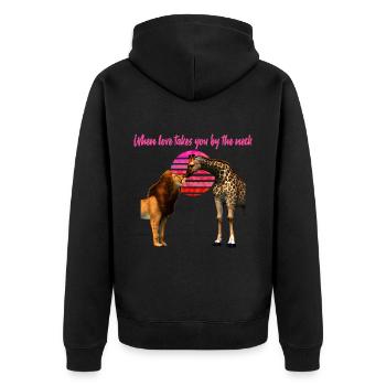 Safari Love Lion et Girafe - Veste à capuche bio Premium Unisexe - noir - Dos - Nico (187cm)