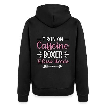 I run on caffeine boxer cuss words - Unisex Premium Organic Zip Hoodie - black - Back - Nico (187cm)