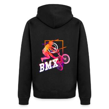 BMX Fahrrad Biker Stunt Trick Freestyle Sport - Unisex Premium Bio Zip Hoodie - Schwarz - Hinten - Nico (187cm)