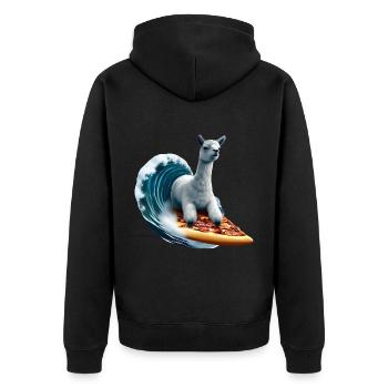 Pizza Wellen Alpaka Surfer - Unisex Premium Bio Zip Hoodie - Schwarz - Hinten - Nico (187cm)