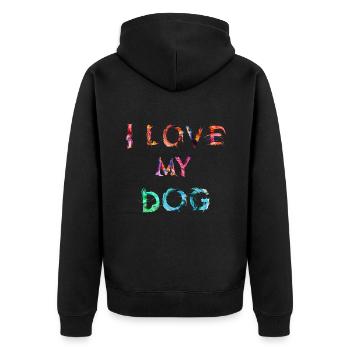 ICH LIEBE MEINEN HUND - Unisex Premium Bio Zip Hoodie - Schwarz - Hinten - Nico (187cm)